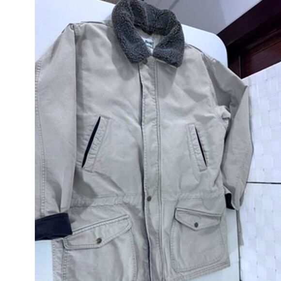 "LL BEAN" Mens Barn Coat, Removable Fleece Collar,SZ M, CorduoyAccents, Y2K - Picture 1 of 12